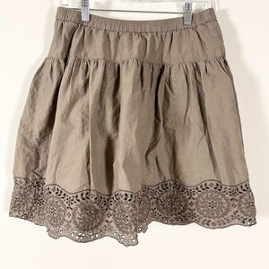 Old Navy Embroidered Brown Lace Hem Skirt Size XS Eyelet Cottagecore Prairiecore